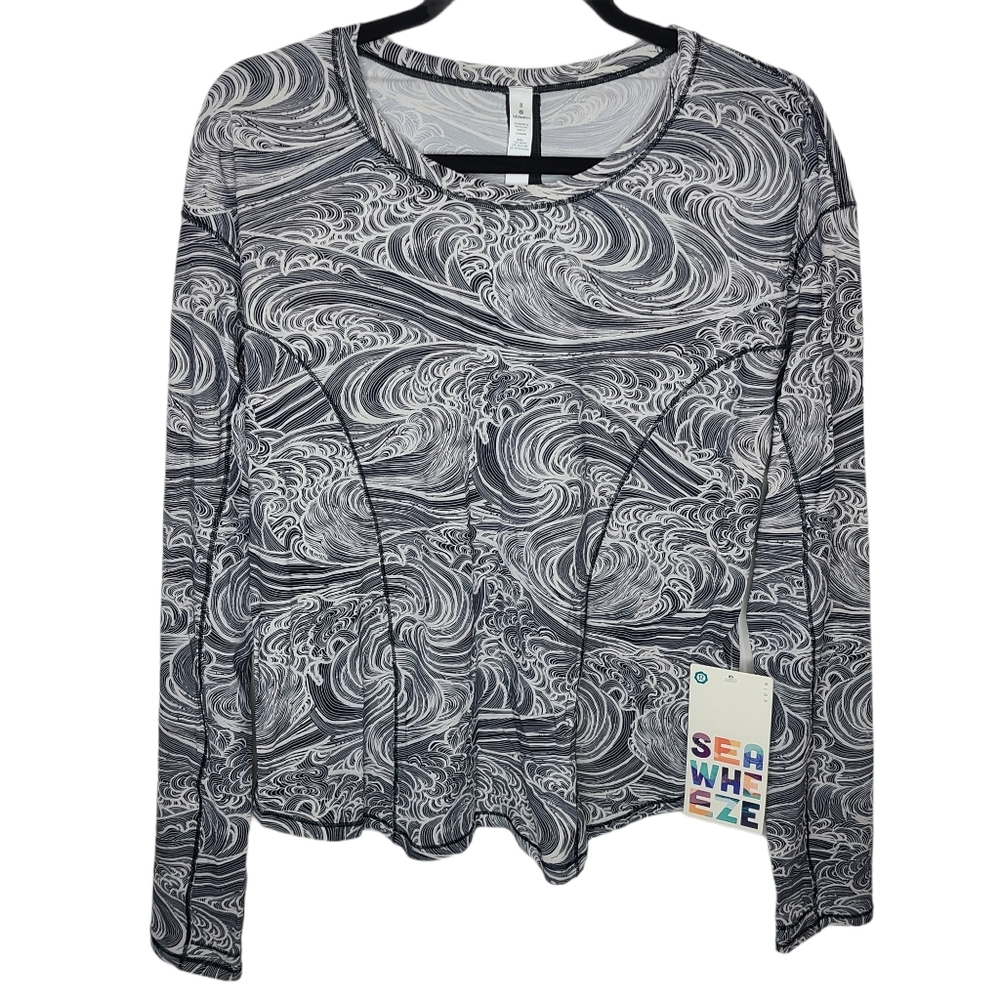 Lululemon On Pace LS *SW Running Waves Alpine White Black/Black Size 8  NWT